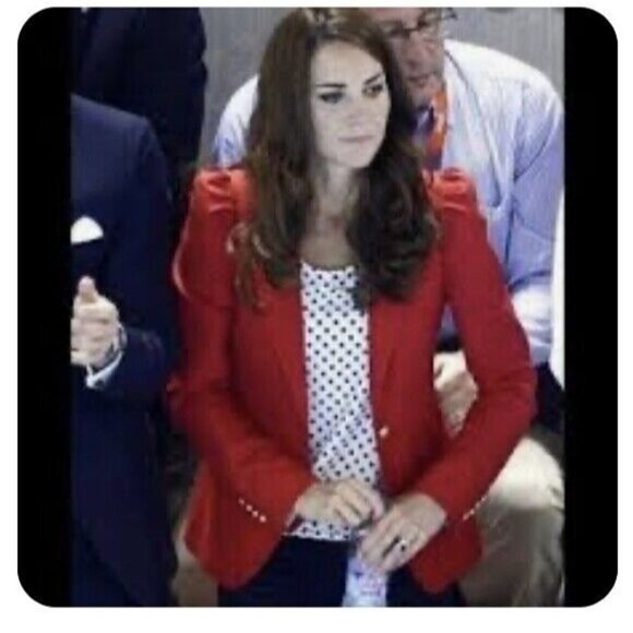 ZARA Woman One Gold Button Waffle Knit Blazer Jacket Grey M Single Breast Kate - Picture 2 of 15